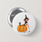 Badge Rond 5 Cm Heureuse sorcière d'Halloween (Devant & derrière)