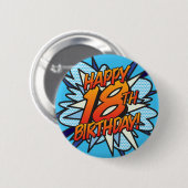 Badge Rond 5 Cm HEUREUX 18E ANNIVERSAIRE Fun Retro Comic Book (Devant & derrière)