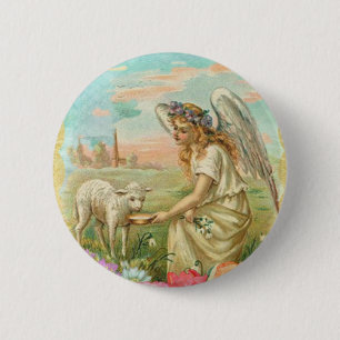 Badge Rond 5 Cm heureux ange de pâques