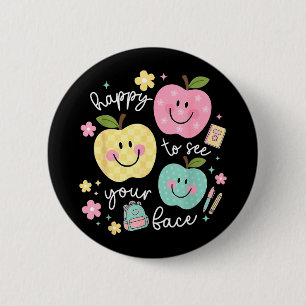 Badge Rond 5 Cm Heureux de voir visage Hippie sourire Retour à l'é