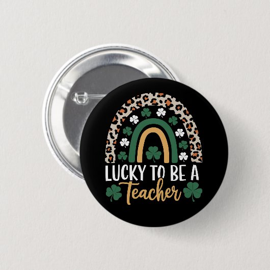 Badge Rond 5 Cm Heureux d'être enseignant Rainbow St Patrick's Day (Devant & derrière)