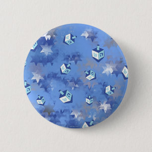 Badge Rond 5 Cm Heureux Hanoukka Falling Star et Dreidels