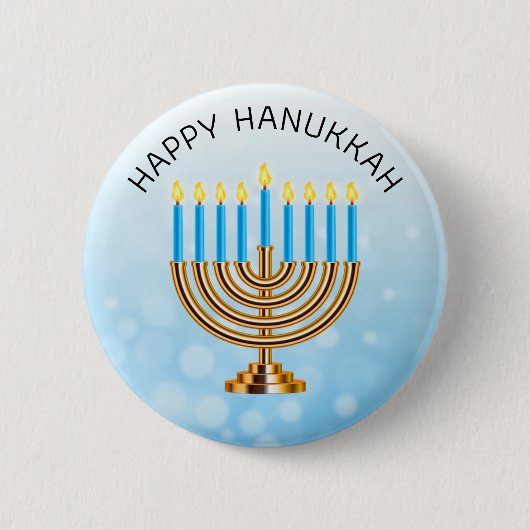 Badge Rond 5 Cm Heureux Hanoukka Menorah (Devant)