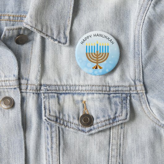 Badge Rond 5 Cm Heureux Hanoukka Menorah (En situation)
