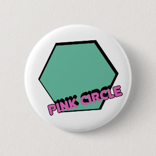 Badge Rond 5 Cm Hexagone vert vintage avec texte rond rose