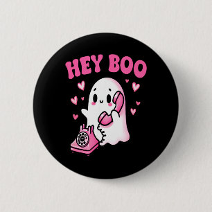 Badge Rond 5 Cm Hey Boo fantôme mignon au téléphone drôle Hallowee