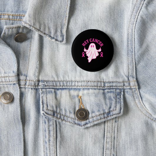 Badge Rond 5 Cm Hey Cancer Ghost Halloween Funny Breast Cancer Awa (En situation)