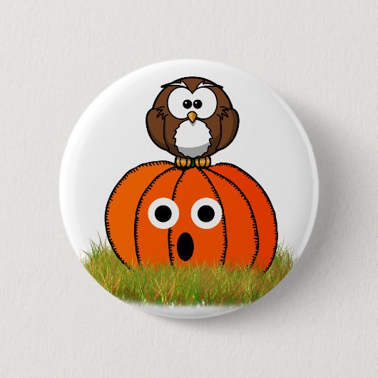 Badge Rond 5 Cm Hialloween Citrouille et hibou rayé (Devant)