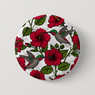 Badge Rond 5 Cm Hibiscus et colibris