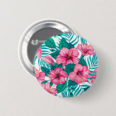Badge Rond 5 Cm Hibiscus et palmiers feuilles (Devant & derrière)