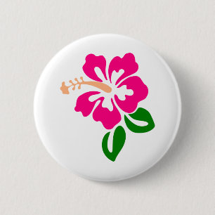 Badge Rond 5 Cm Hibiscus Fleur Tropic Bloom Botanique