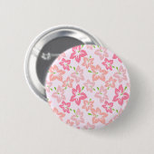 Badge Rond 5 Cm Hibiscus Rose, Fleurs Roses, Motif De Fleurs (Devant & derrière)