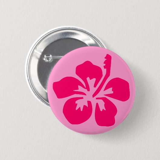 Badge Rond 5 Cm Hibiscus rose vif (Devant & derrière)