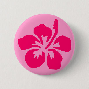 Badge Rond 5 Cm Hibiscus rose vif