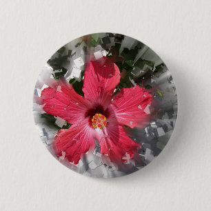 Badge Rond 5 Cm Hibiscus rouge