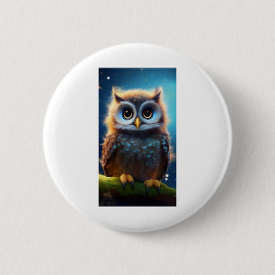 Badge Rond 5 Cm Hibou aux yeux écarquillés dans une nuit magique s