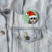 Badge Rond 5 Cm Hibou barré Père Noël de Noël (En situation)