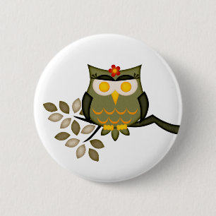 Badge Rond 5 Cm Hibou dans un bouton d'arbre