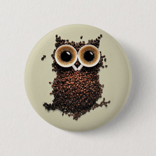 Badge Rond 5 Cm Hibou de café