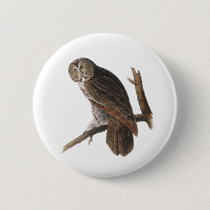 Badge Rond 5 Cm Hibou de grand gris
