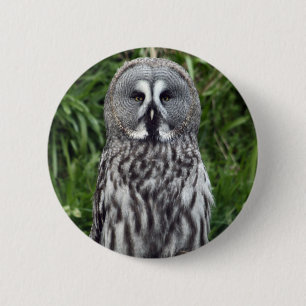 Badge Rond 5 Cm Hibou de grand gris