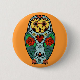 Badge Rond 5 Cm Hibou de grange de crâne de sucre