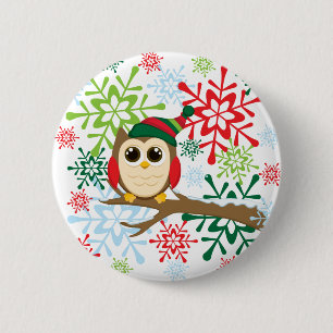 Badge Rond 5 Cm Hibou de Noël