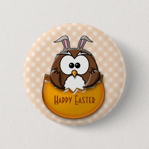 Badge Rond 5 Cm hibou de Pâques - orange