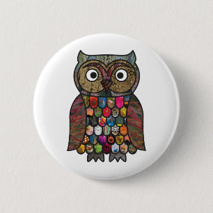 Badge Rond 5 Cm Hibou de patchwork