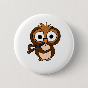 Badge Rond 5 Cm Hibou drôle de CF jouant la clarinette