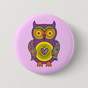Badge Rond 5 Cm Hibou psychédélique pourpre