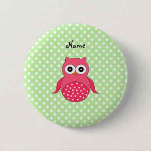 Badge Rond 5 Cm Hibou rose mignon nommé personnalisé