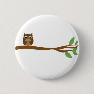 Badge Rond 5 Cm Hibou sage