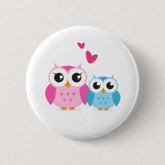 Badge Rond 5 Cm Hiboux mignons de bande dessinée avec des coeurs