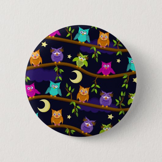 Badge Rond 5 Cm hiboux par nuit (Devant)