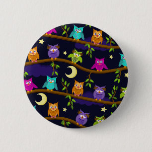 Badge Rond 5 Cm hiboux par nuit