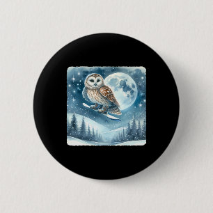 Badge Rond 5 Cm Hiboux surplombant Le Paysage De Neige Lune. Sno