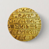 Badge Rond 5 Cm Hiéroglyphes égyptiens anciens Jaune (Devant)