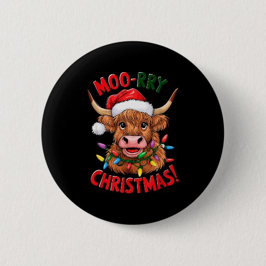 Badge Rond 5 Cm Highland Cow Christmas Pajama Moo Rry Cow Lover (Devant)