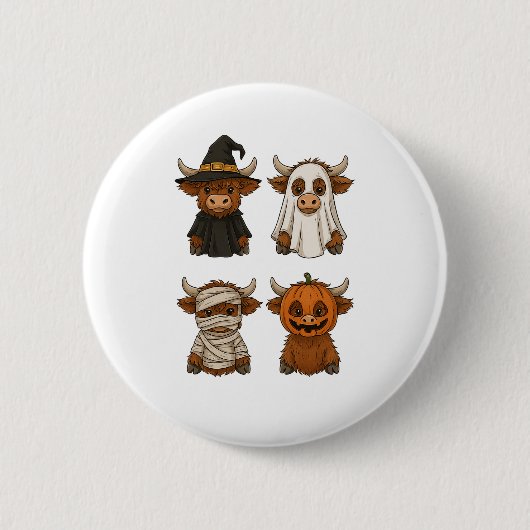 Badge Rond 5 Cm Highland Cow Halloween Funny automne Éffrayant (Devant)
