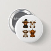 Badge Rond 5 Cm Highland Cow Halloween Funny automne Éffrayant (Devant & derrière)