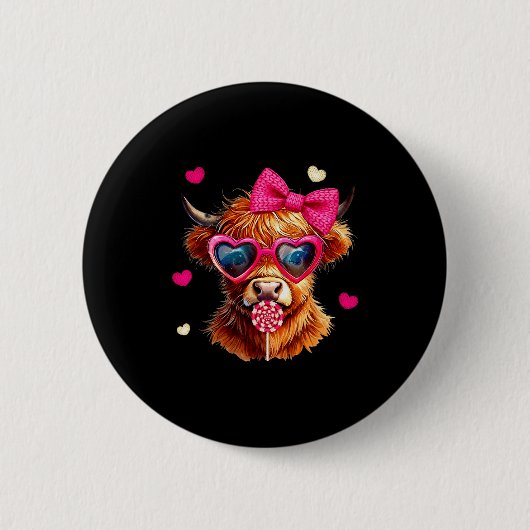 Badge Rond 5 Cm Highland Cow Valentines Day Funny Hearts Valentine (Devant)