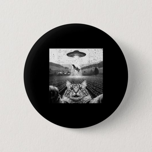 Badge Rond 5 Cm Hilarious Cat Selfie Ufo Cow Abduction Alien Meme (Devant)