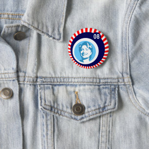 Badge Rond 5 Cm hillary clinton blue bulles & red rays 2008