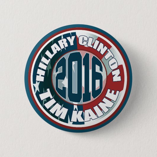 Badge Rond 5 Cm Hillary Clinton Tim Kaine en 2016 (Devant)