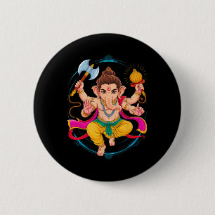 Badge Rond 5 Cm Hindu Ganesha Puja Eléphant Dieu Inde Méditation Y