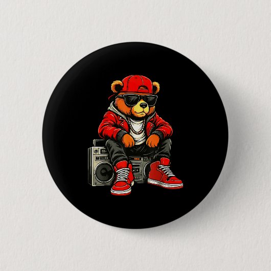Badge Rond 5 Cm Hip Hop Teddy Bear Rap Music  (Devant)