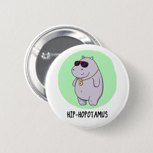 Badge Rond 5 Cm Hip-Hopotamus Funny Hippo Pun (Devant & derrière)