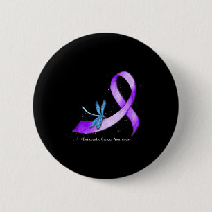Badge Rond 5 Cm Hippie Dragonfly Purple Ribbon Cancer pancréatique