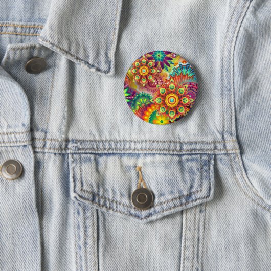 Badge Rond 5 Cm Hippie Super Techno Psychedelic Thunder_Cove (En situation)
